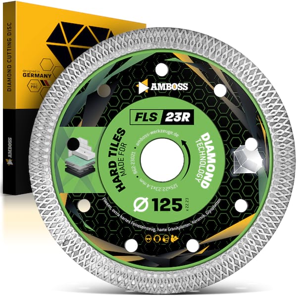 Amboss FLS 23R - extra dünne Diamant-Trennscheibe (1,2 mm) - Fliesen/extra hartes Feinsteinzeug/harte Granite/Keramik - Segmenthöhe: 10 mm