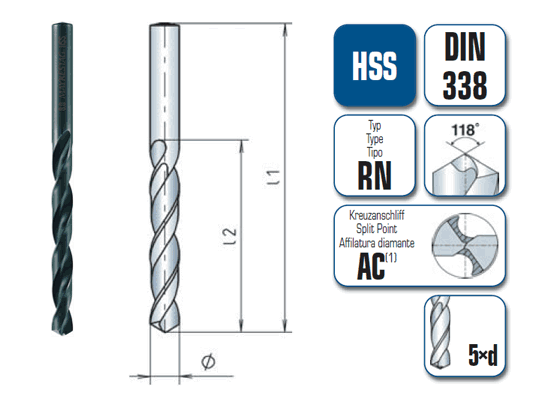 10 x HSS Spiralbohrer DIN 338 - Ã ̃:5.5 mm