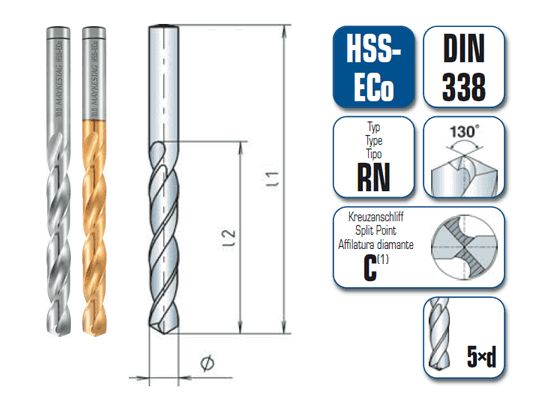10 x Spiralbohrer DIN 338 - Ã ̃:5 mm