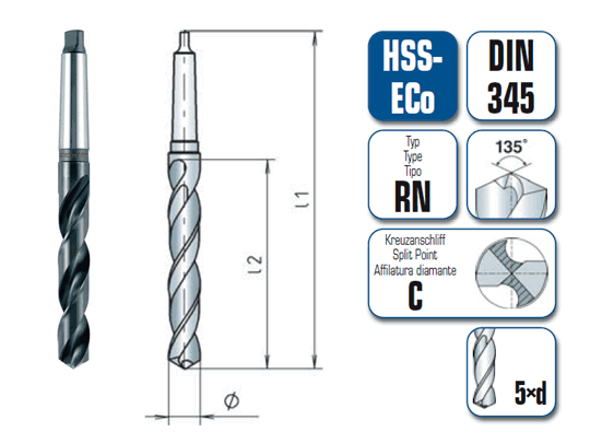 1 x HSS-ECo Spiralbohrer DIN 345 - Ã ̃:26 mm