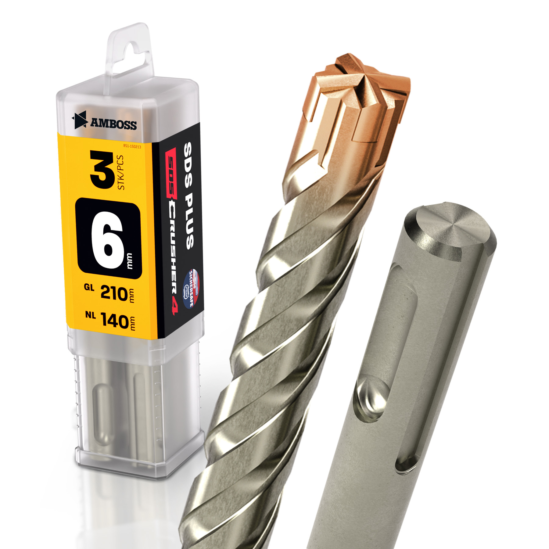 3x Bohrer SDS Plus Schaft - Ã ̃:6 mm - GL: 210 mm