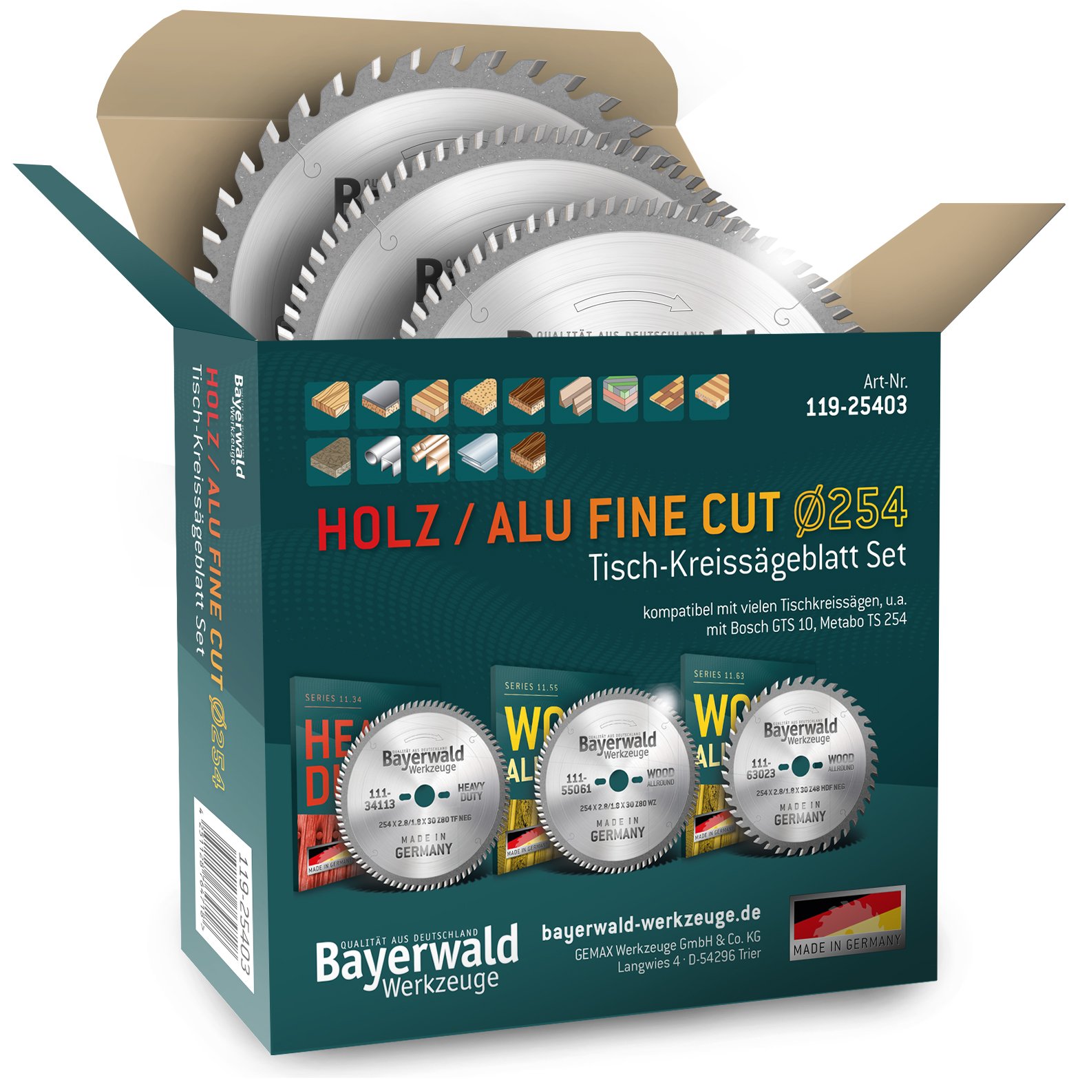 Bayerwald Kreissägeblatt Set 254 kompatibel mit Bosch GTS -PTS 10 - Fe