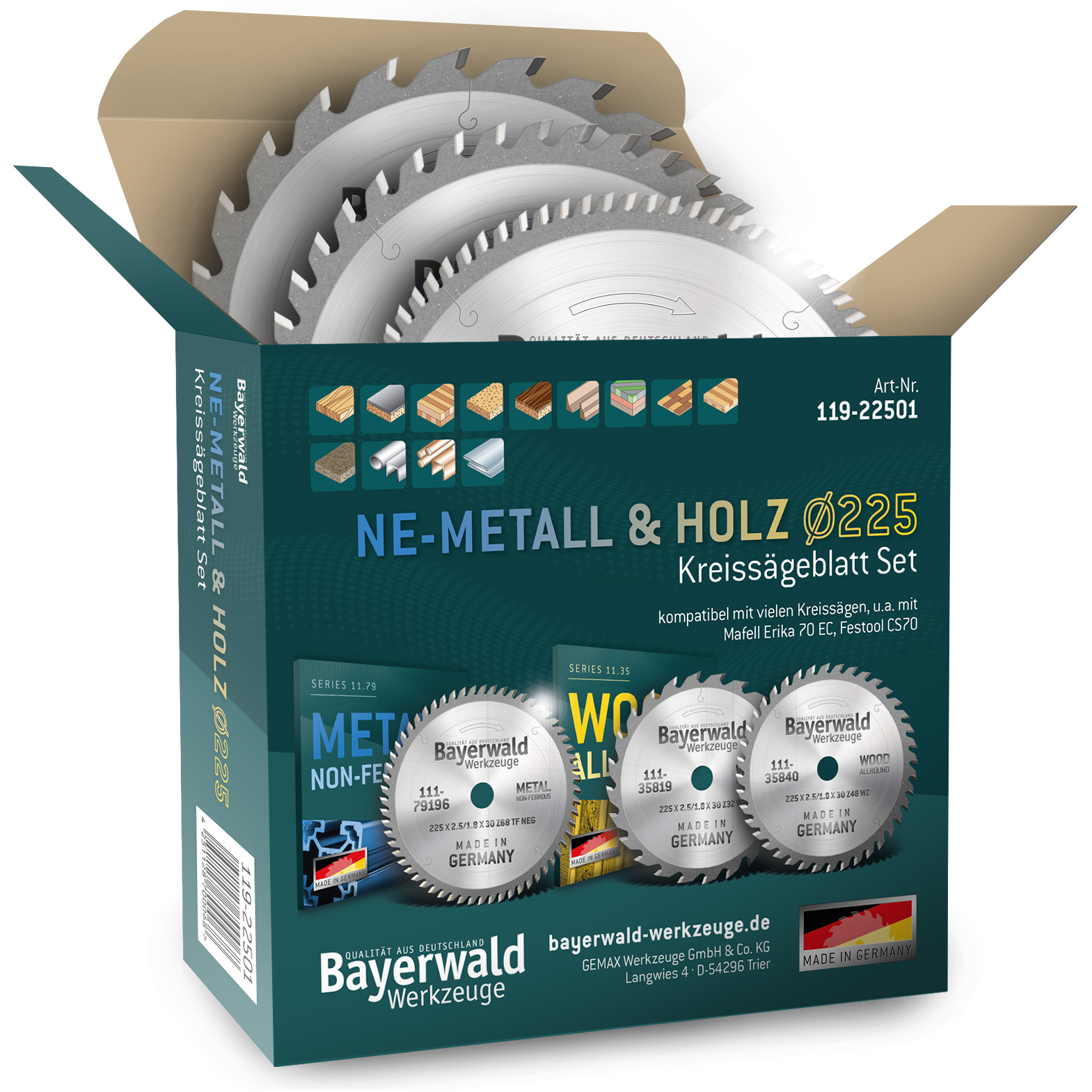 4251128730805 - NE-METALL & HOLZ Ø225 Hand-Kreissägeblatt Set