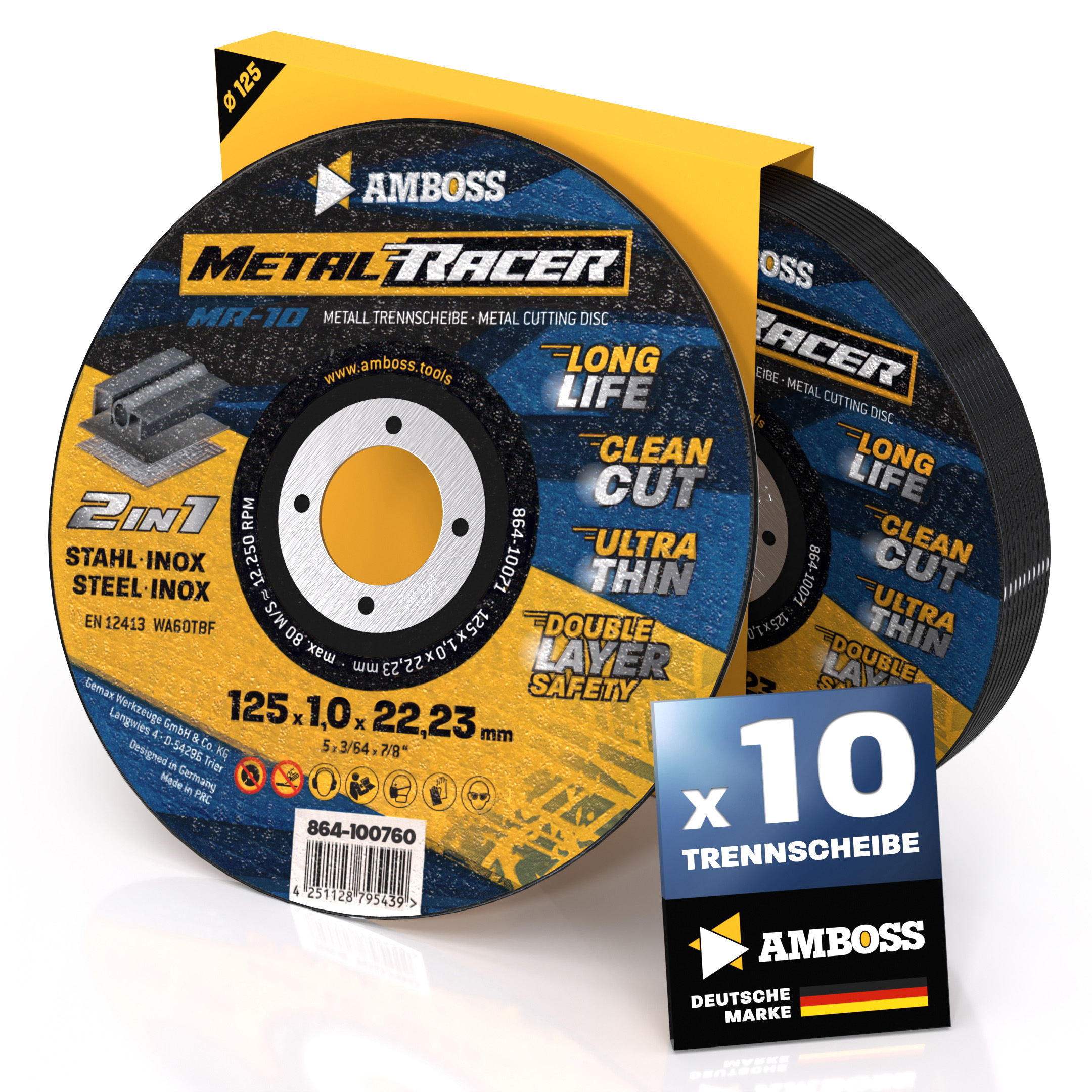 10x Amboss Metal Racer Trennscheibe | Ã ̃125 mm - 1 mm - 22.23 mm |