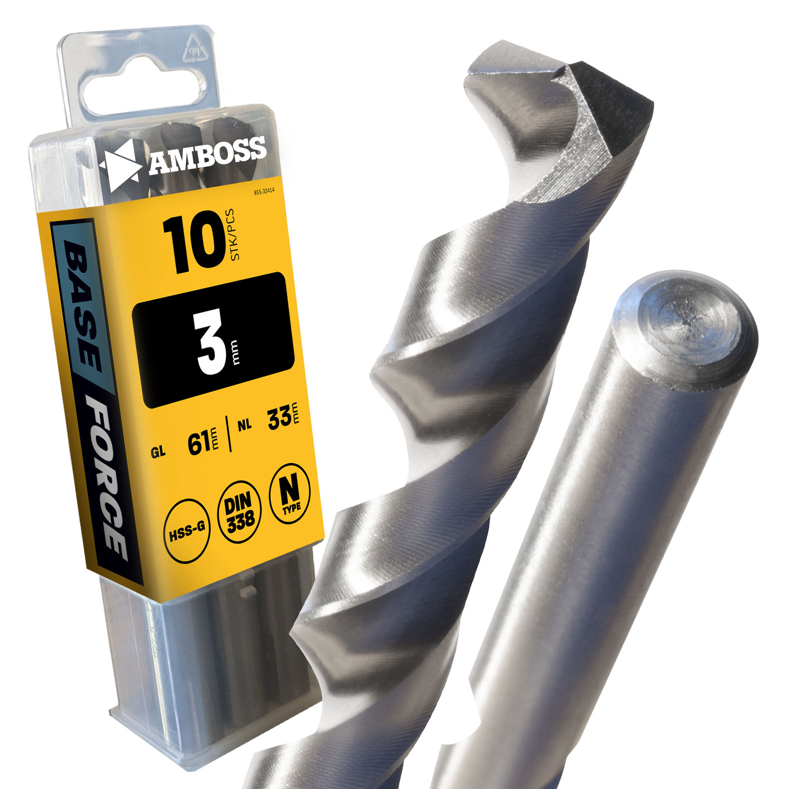 10 x HSS-G BASE Force Metallbohrer DIN 338 - Ã ̃:3 mm