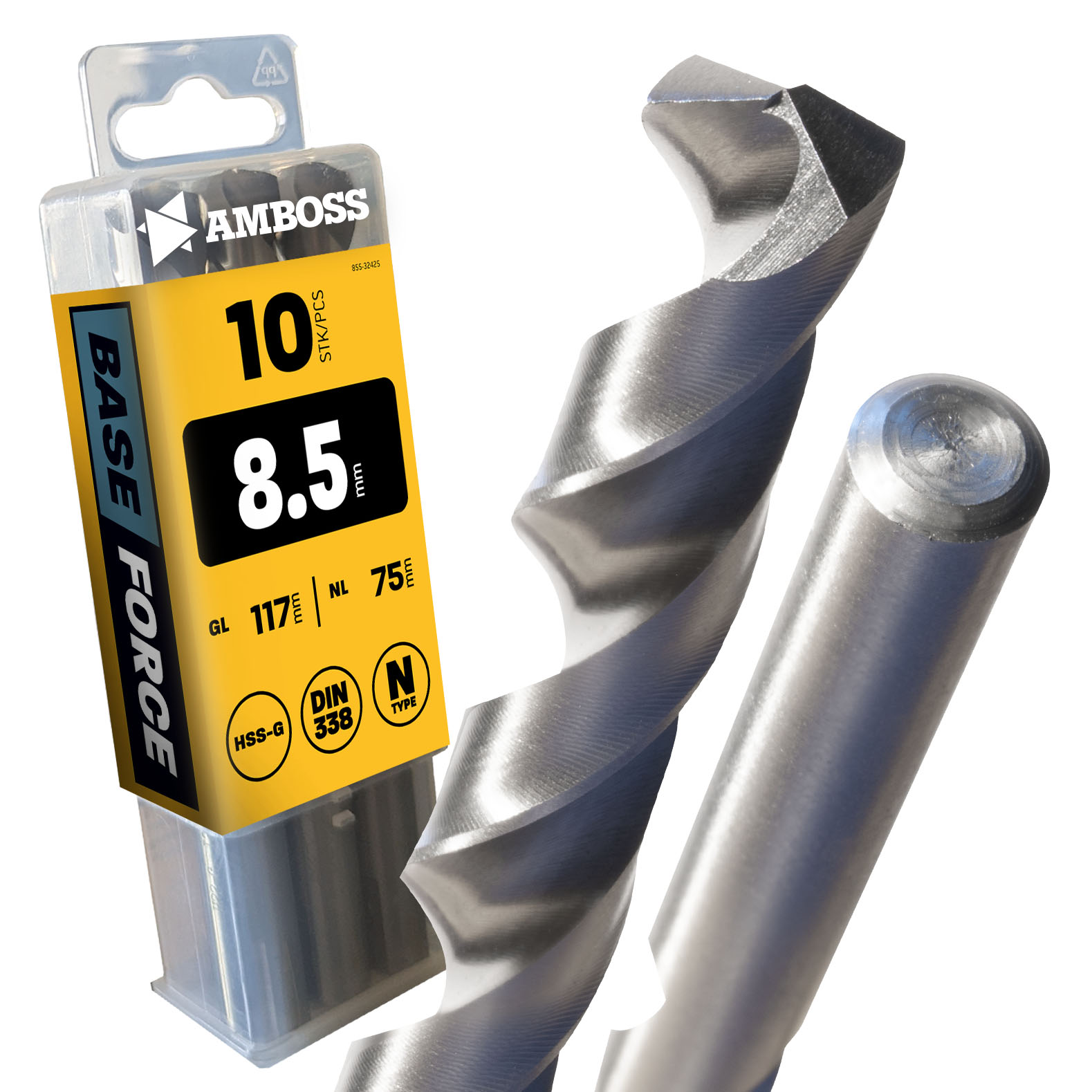 10 x HSS-G BASE Force Metallbohrer DIN 338 - Ã ̃:8.5 mm