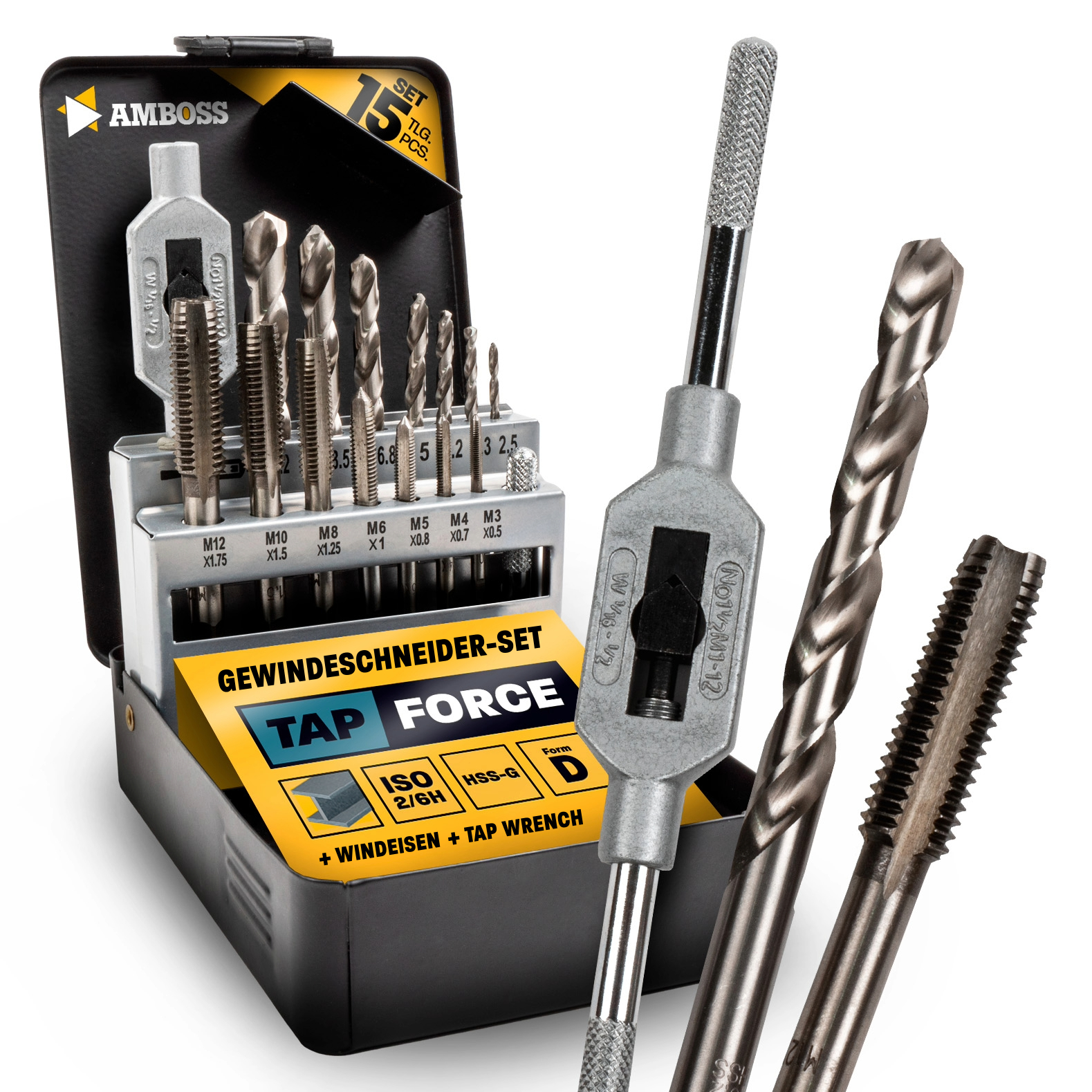 HSS Gewindeschneider Set M3-M12 mit Bohrern