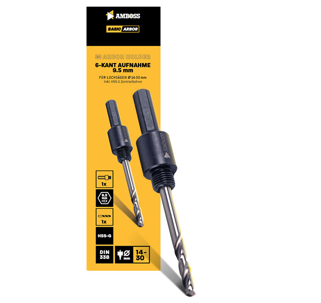 6-Kant Aufnahme 9,5mm - für à ̃ 14-30mm inkl. HSS Zentrierbohrer